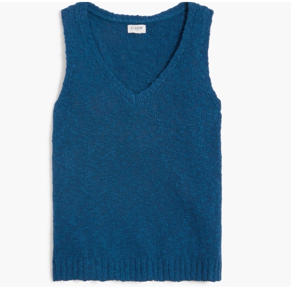 J.Crew Womens Boucle V-Neck Sweater Vest Blue Teal Textured Knit Size L Large